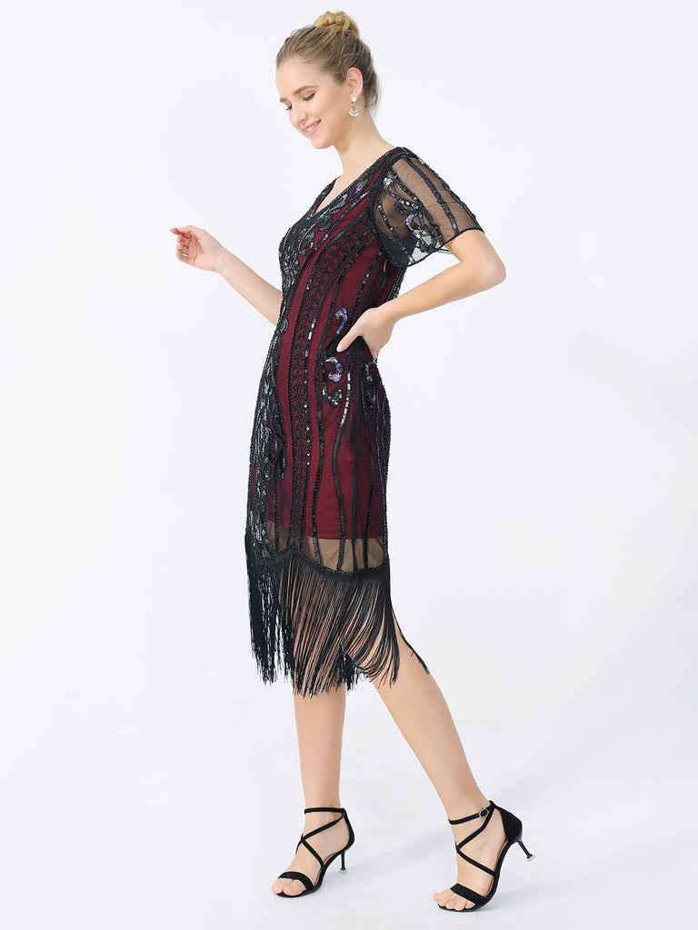 Abito frange paillettes scollo a V anni '20