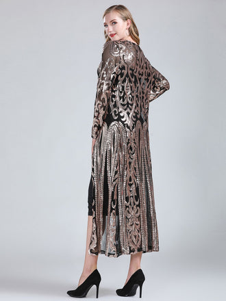 Cardigan lungo paillettes trasparenti ricamate anni '20