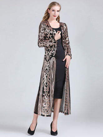 Cardigan lungo paillettes trasparenti ricamate anni '20