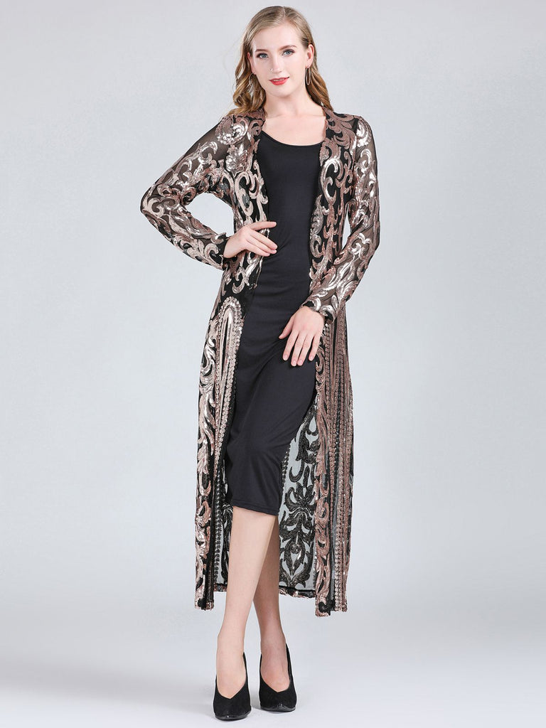 Cardigan lungo paillettes trasparenti ricamate anni '20