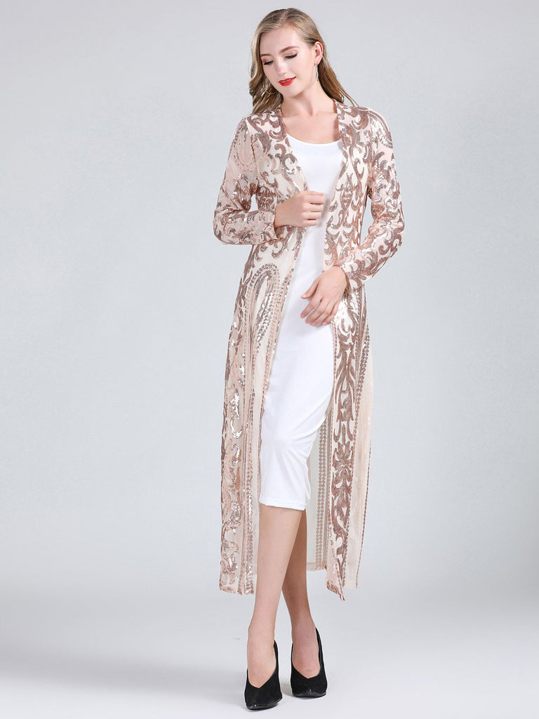 Cardigan lungo paillettes trasparenti ricamate anni '20