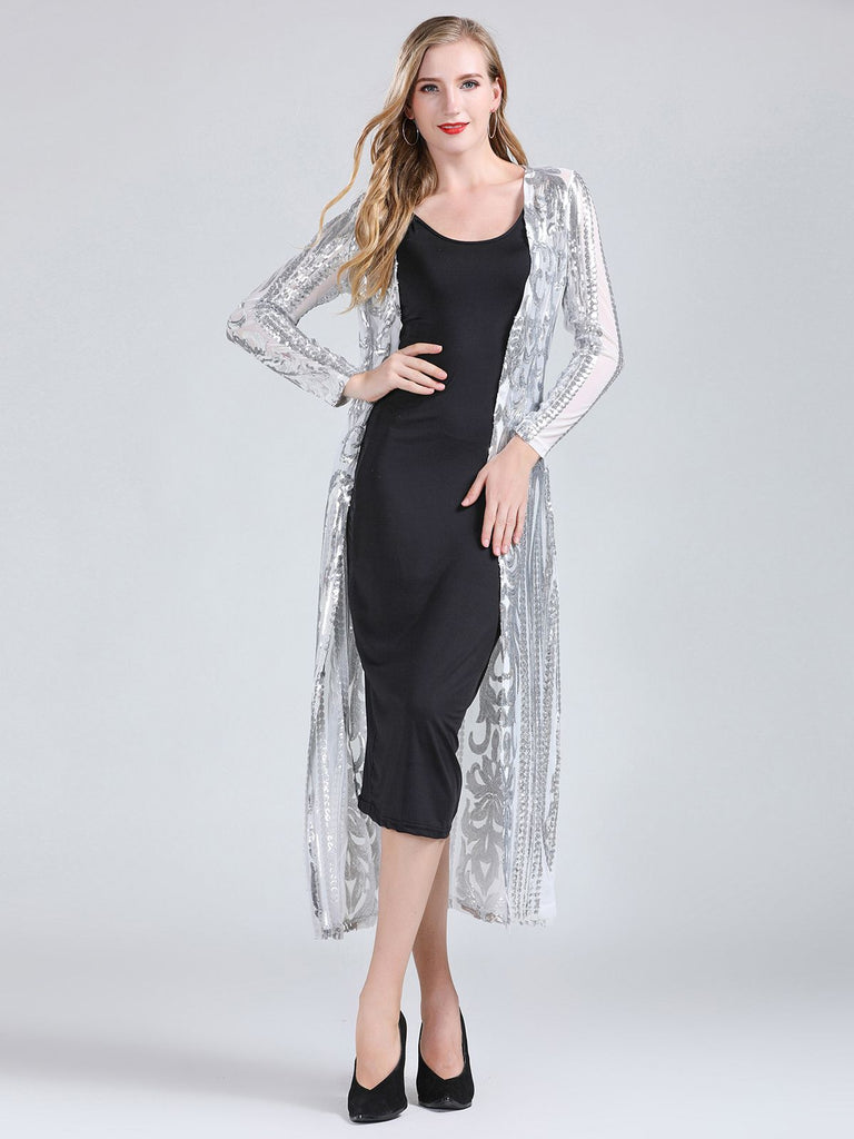 Cardigan lungo paillettes trasparenti ricamate anni '20