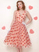 Abito rosa in rete con cuore e scollo all'americana anni '50