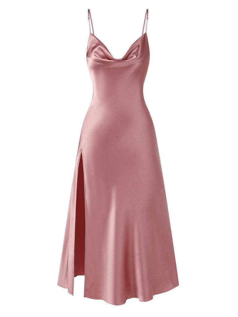 Camicia da notte in raso spacco laterale rosa anni '30