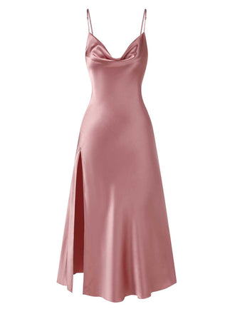 Camicia da notte in raso spacco laterale rosa anni '30