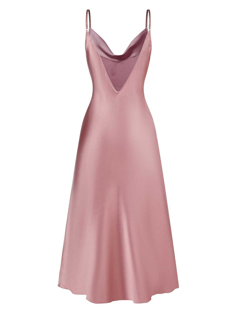 Camicia da notte in raso spacco laterale rosa anni '30