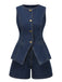 2PCS Gilet e pantaloncini in denim bottoni blu anni '60