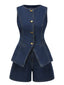 2PCS Gilet e pantaloncini in denim bottoni blu anni '60