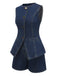 2PCS Gilet e pantaloncini in denim bottoni blu anni '60
