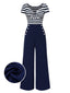 Tuta patchwork a righe fiocco cavo blu anni '50