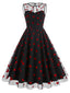 Abito in rete a cuore floccato patchwork nero anni '50