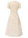 Abito floreale maniche a sbuffo puro cotone beige anni '40