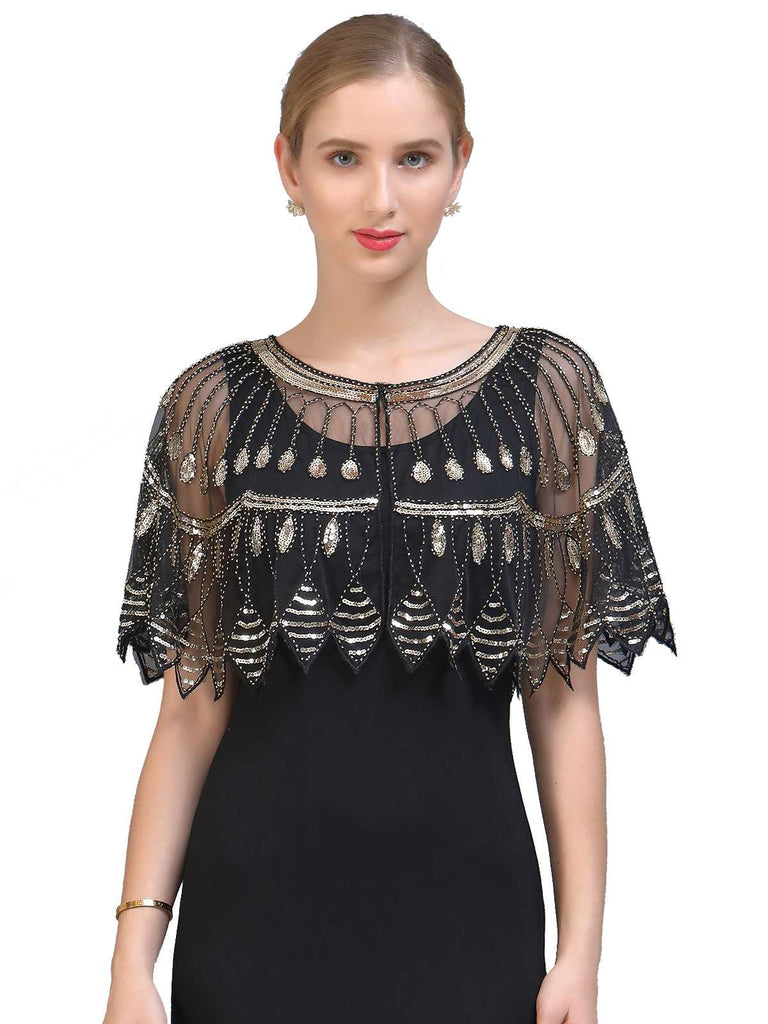 Mantello perline paillettes in rete vintage anni '20