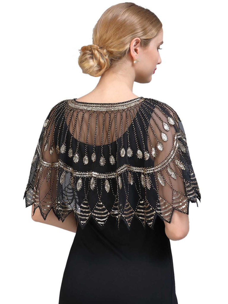 Mantello perline paillettes in rete vintage anni '20