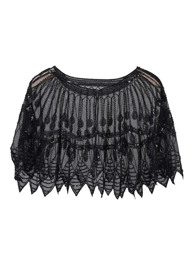 Mantello perline paillettes in rete vintage anni '20