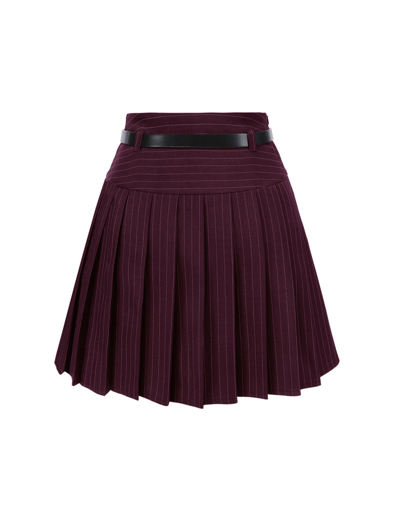2PCS Top gessato grigio scuro e gonna a pieghe anni '60