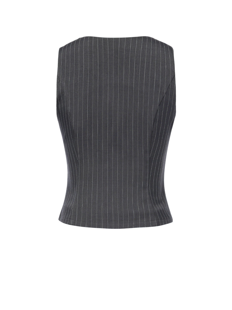 2PCS Top gessato grigio scuro e gonna a pieghe anni '60