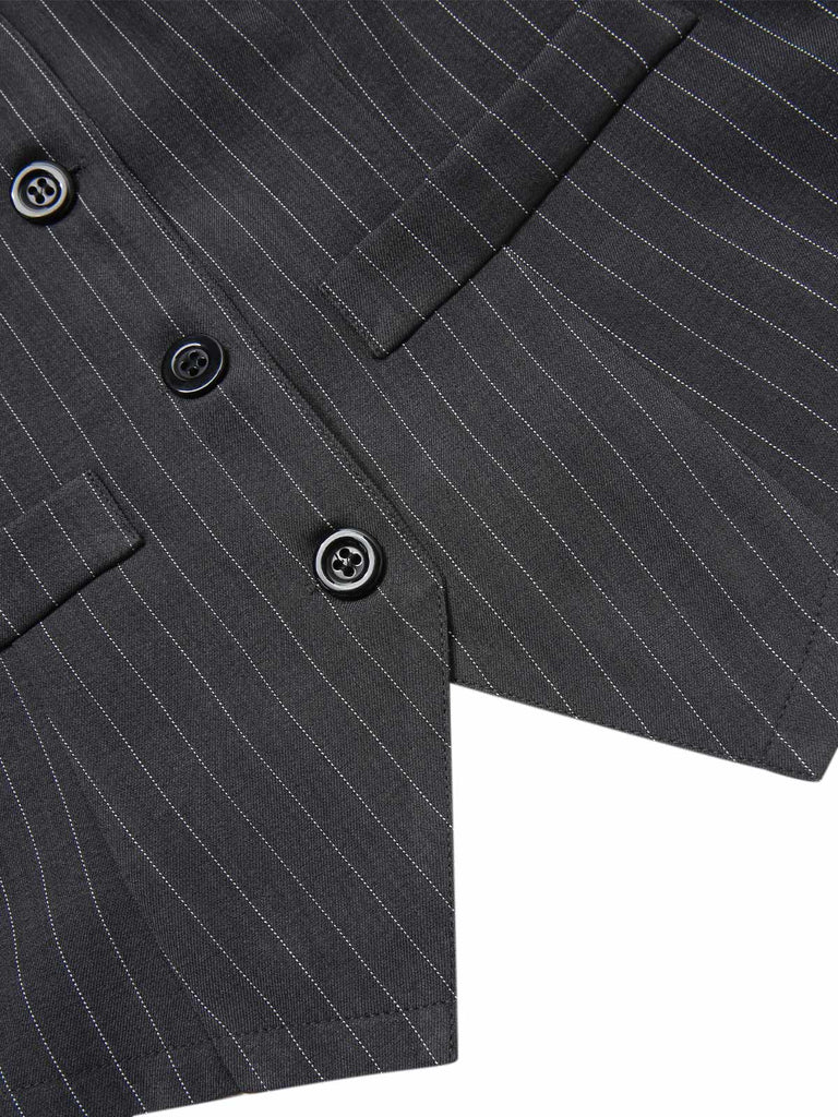 2PCS Top gessato grigio scuro e gonna a pieghe anni '60