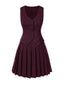 2PCS Top gessato e gonna a pieghe bordeaux anni '60