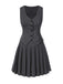 2PCS Top gessato grigio scuro e gonna a pieghe anni '60