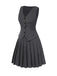 2PCS Top gessato grigio scuro e gonna a pieghe anni '60