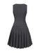 2PCS Top gessato grigio scuro e gonna a pieghe anni '60
