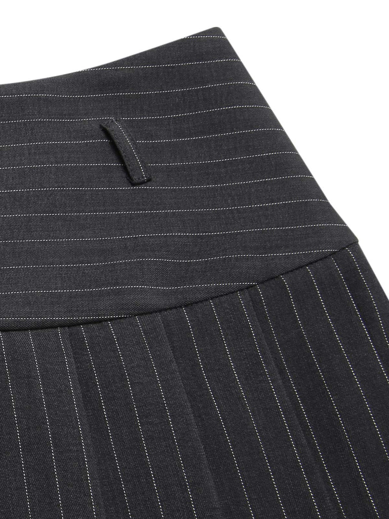 2PCS Top gessato grigio scuro e gonna a pieghe anni '60