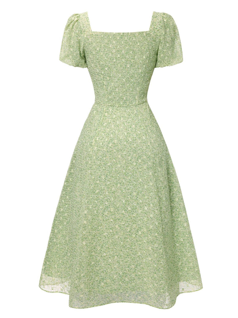 Abito a fiori scollo a cuore Verde anni '40