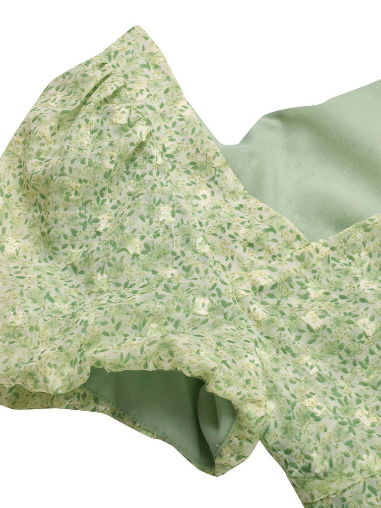 Abito a fiori scollo a cuore Verde anni '40