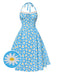 Abito scollo all'americana lacci e margherite blu anni '50