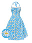 Abito scollo all'americana lacci e margherite blu anni '50