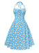 Abito scollo all'americana lacci e margherite blu anni '50