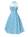 Abito scollo all'americana lacci e margherite blu anni '50