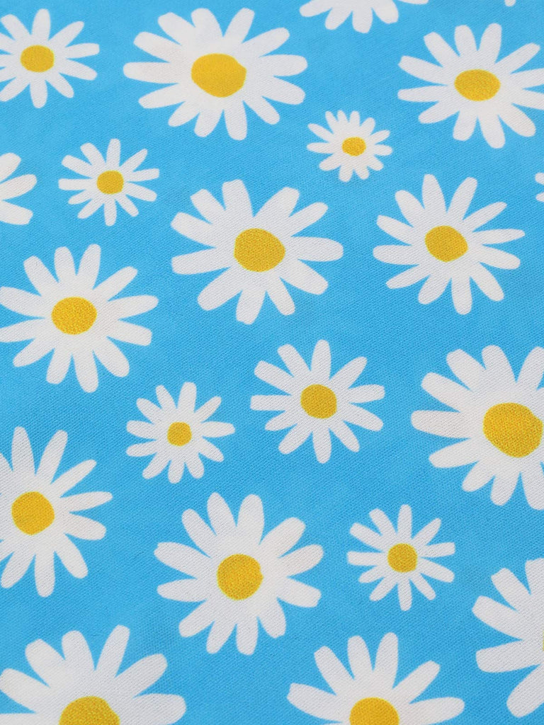 Abito scollo all'americana lacci e margherite blu anni '50
