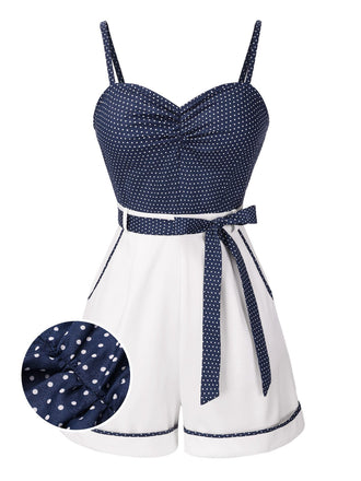 Tuta corta cotone patchwork a pois blu anni '40