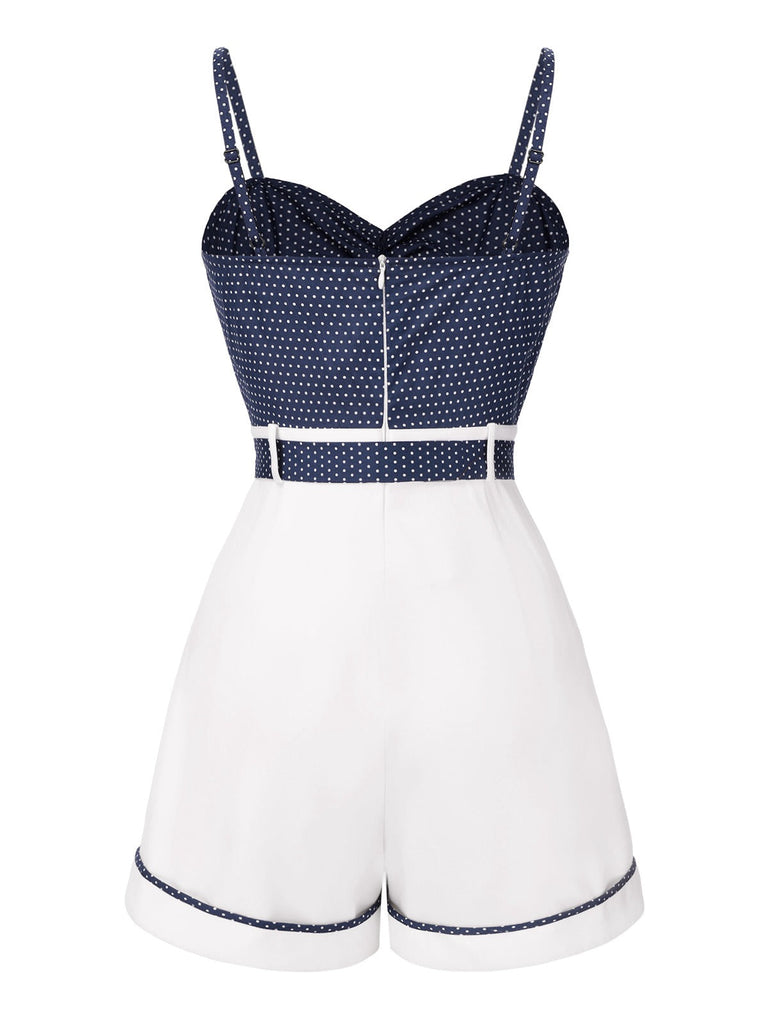 Tuta corta cotone patchwork a pois blu anni '40