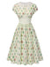 Abito beige maniche a cappuccio colletto in pizzo floreale anni '40