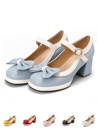 Scarpe Mary Jane con tacco grosso e fiocco
