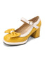 Scarpe Mary Jane con tacco grosso e fiocco giallo