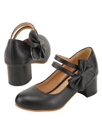 Scarpe Mary Jane con fiocco nero e tacco spesso