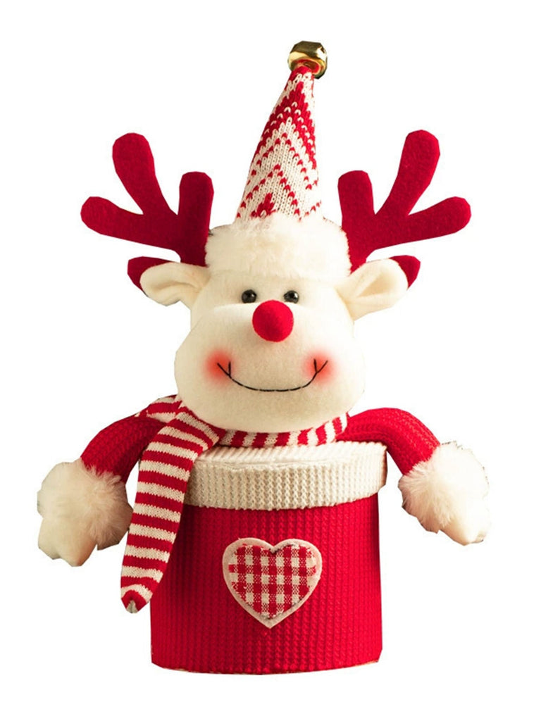 Scatola regalo di peluche a maglia con motivo a cartoni di Buon Natale