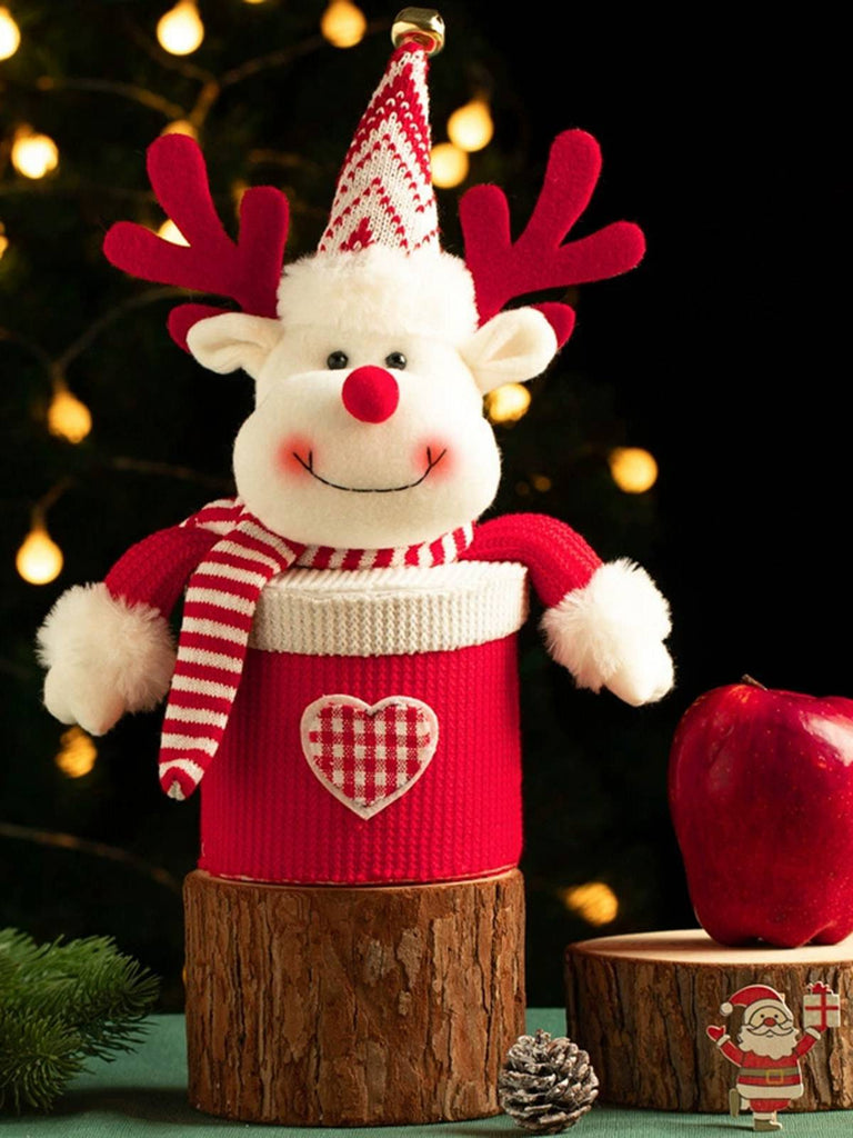 Scatola regalo di peluche a maglia con motivo a cartoni di Buon Natale