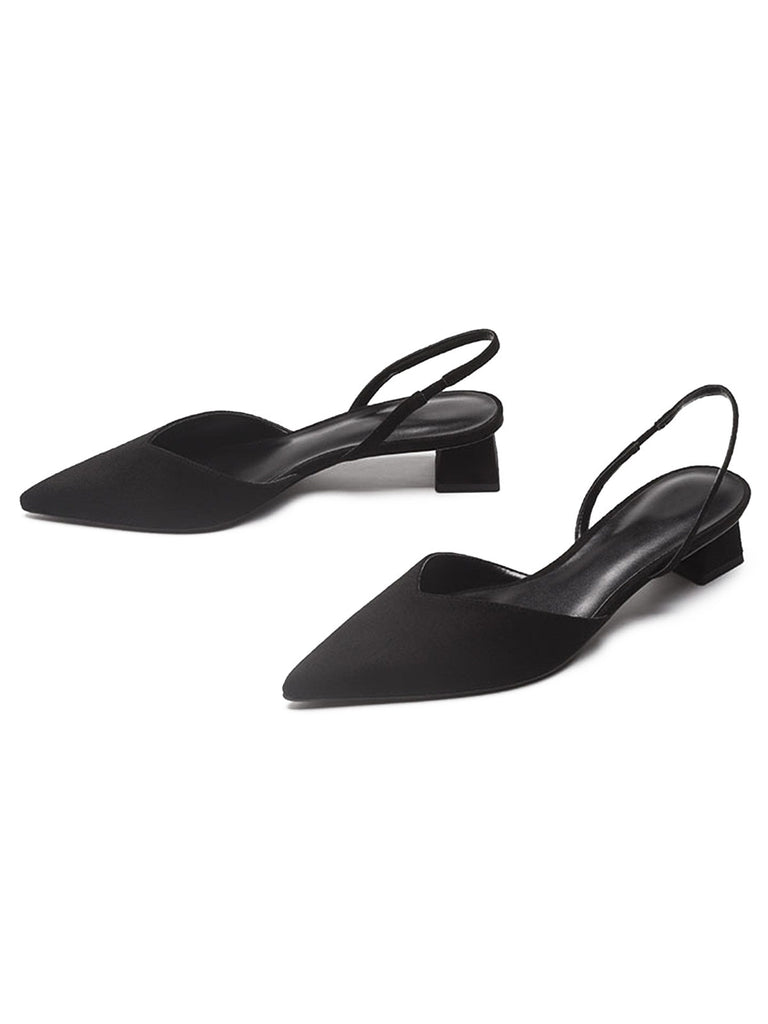 Scarpe con Punta e Cinturino Posteriore Tinta Unita con Tacco Basso Largo 6