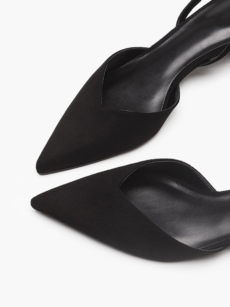 Scarpe con Punta e Cinturino Posteriore Tinta Unita con Tacco Basso Largo 8