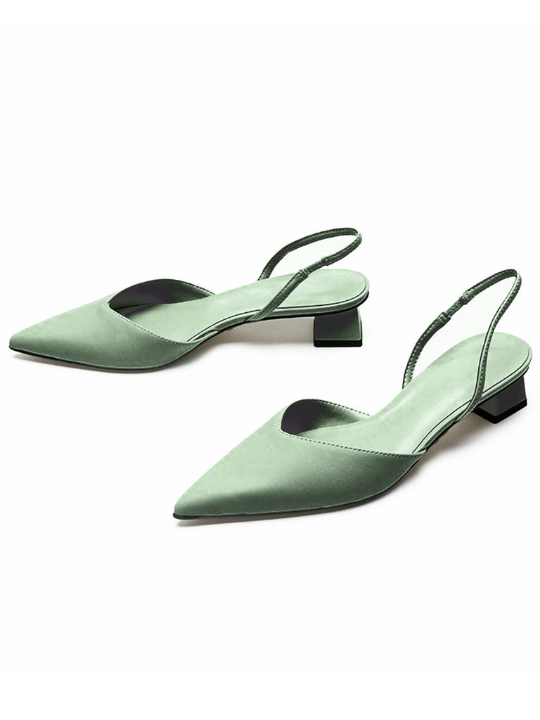 Scarpe con Punta e Cinturino Posteriore Tinta Unita con Tacco Basso Largo 2