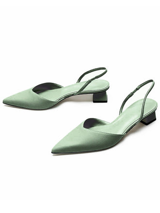 Scarpe con Punta e Cinturino Posteriore Tinta Unita con Tacco Basso Largo 2
