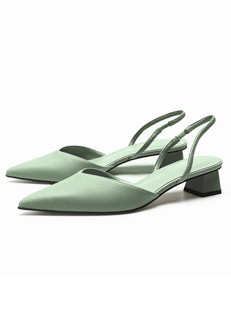 Scarpe con Punta e Cinturino Posteriore Tinta Unita con Tacco Basso Largo