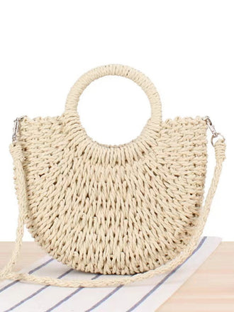 Borsa a Tracolla da Spiaggia Vintage Intrecciata a Mano a Forma di Luna