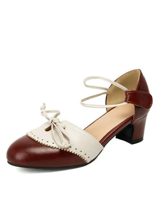 Scarpe Mary Jane Bicolori con Fiocco e Tacco Largo