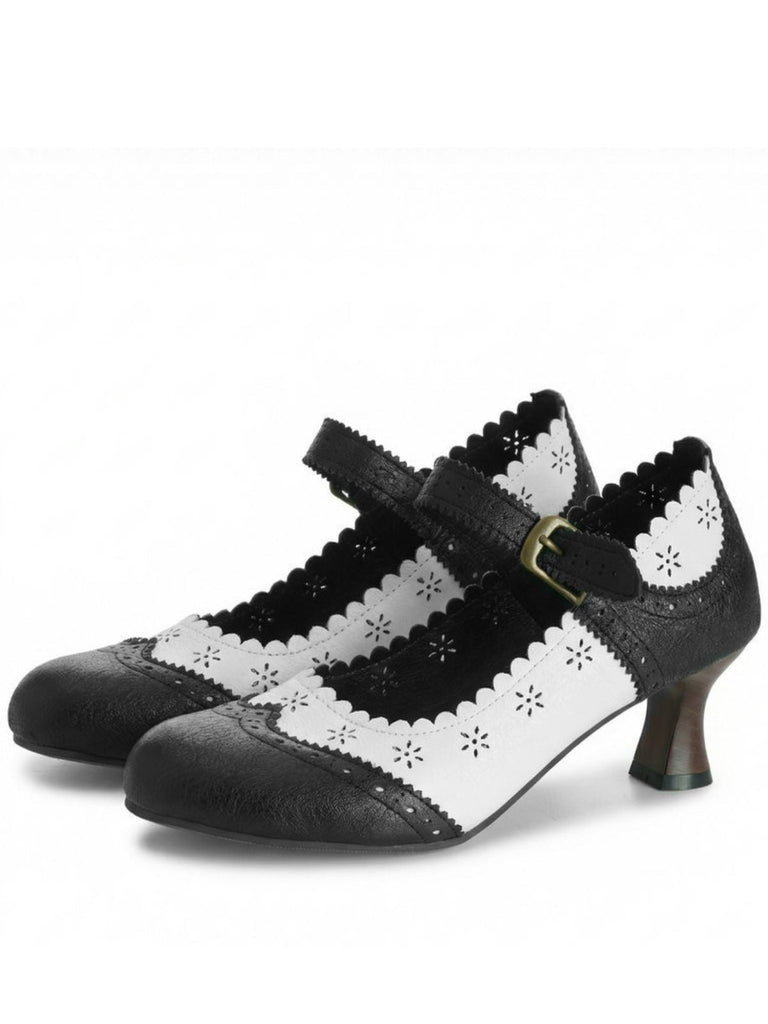 Vintage Brogue Floral Hollow Out Chunky Heels